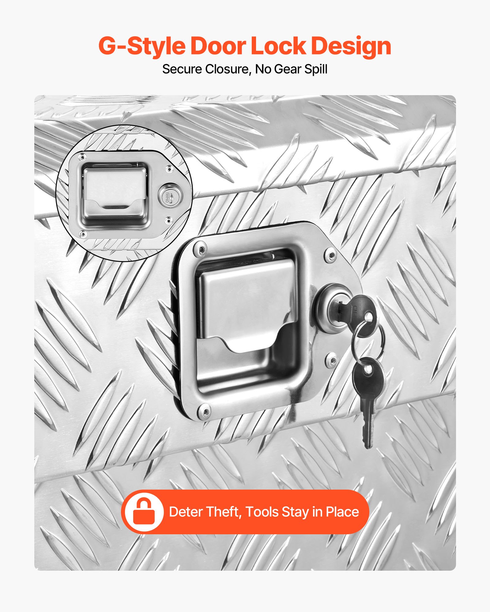 VEVOR Truck Bed Tool Box, Heavy Duty Aluminum Tool Box with Tread Patterns, Storage Toolbox Chest Organizer with Lock and Key, Ideal for Pickup, Truck Bed, RV, Trailer, 1219 x 340 x 330 mm, Silver