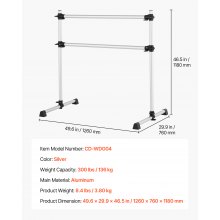 VEVOR Sbarra per Balletto Danza Classica, Sbarra Doppia Autoportante Capacità Carico 136 kg, Altezza Regolabile 170-1165 mm, in Alluminio per Danza Stretching, Allenamento dell'Equilibrio