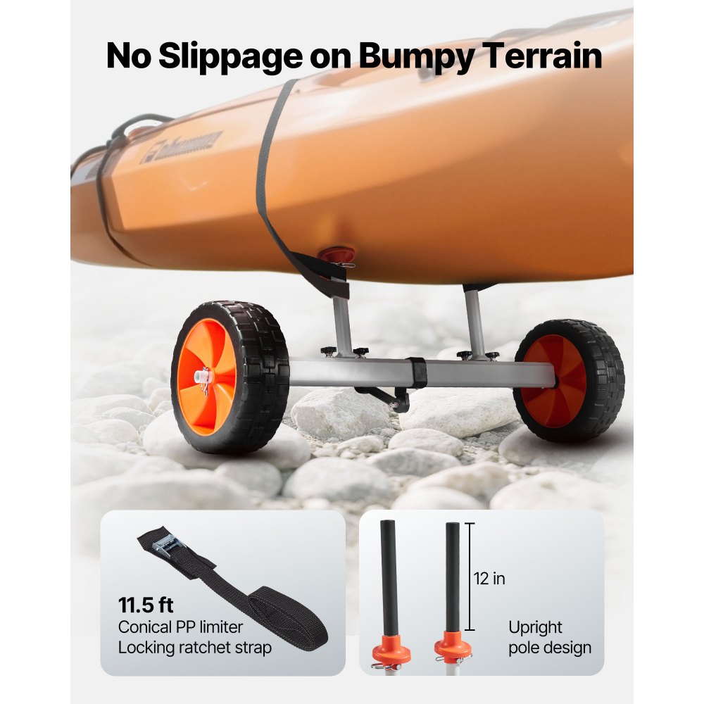 VEVOR Carrello per Kayak, 900 x 580 x 575 mm Carrello per Trasporto Tavole da Surf con Pneumatici in PU Pieno e Cavalletto, Si monta e Si Smonta in Pochi Secondi, per Paddle Board per Kayak, Canoe