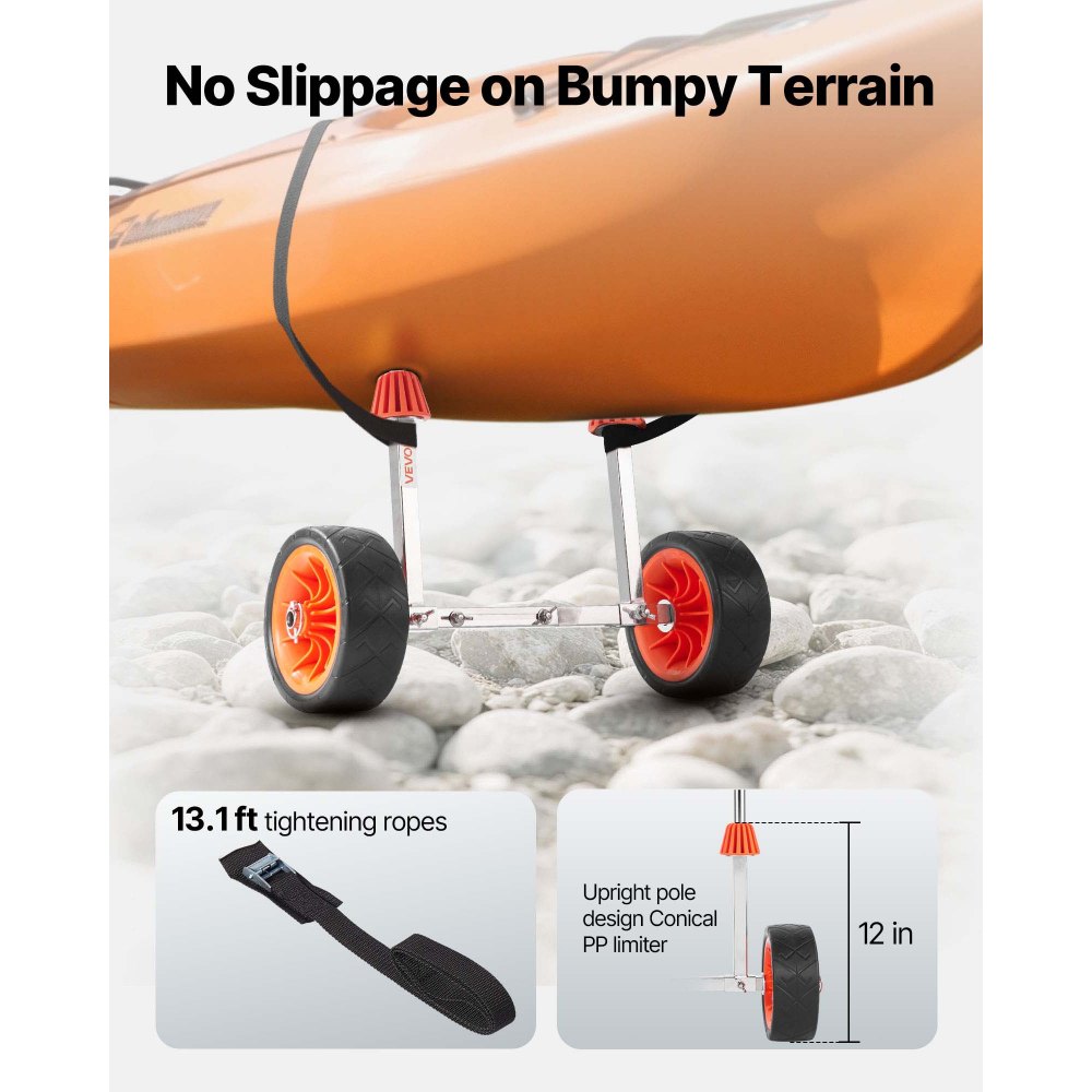 VEVOR Carrello per Kayak, Carico di 113,4 kg, Carrello per Trasporto Tavole da Surf con Pneumatici in Gomma Piena e Cavalletto, Si Smonta in Pochi Secondi, per Paddle Board per Kayak, Canoe