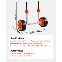 VEVOR Carrello per Kayak, Carico di 113,4 kg, Carrello per Trasporto Tavole da Surf con Pneumatici in Gomma Piena e Cavalletto, Si Smonta in Pochi Secondi, per Paddle Board per Kayak, Canoe