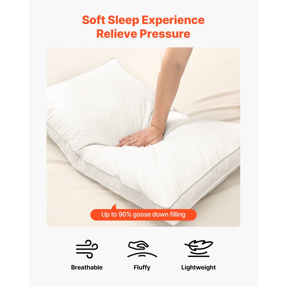 VEVOR Cuscini da Letto per Dormire, Set da 2, Cuscini da Hotel di Lusso di Qualità King Size con Imbottitura Alternativa in Piumino Originale, Soffici e di Supporto, Biancheria da Letto, Bianco