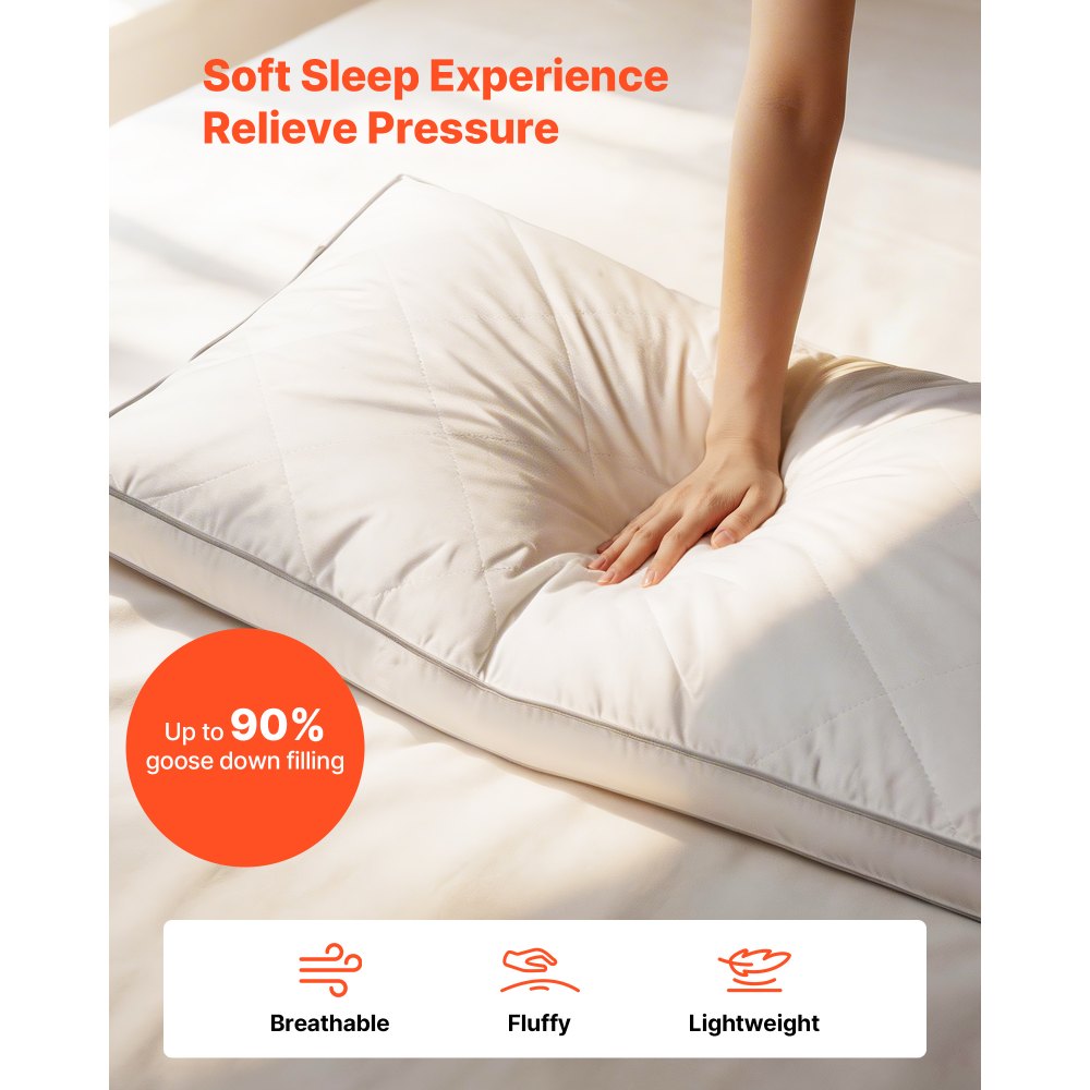 VEVOR Cuscini da Letto per Dormire, Set da 2, Cuscini da Hotel di Lusso di Qualità Queen Size con Imbottitura in Piumino Alternativo Originale, Soffici e di Supporto, Biancheria da Letto, Bianco