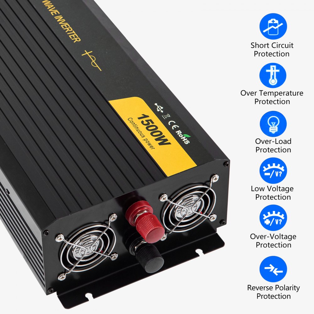 Vevor Inverter Onda Sinusoidale Pura 1500w Dc 12v A Ac 240v Invertitore Per Auto