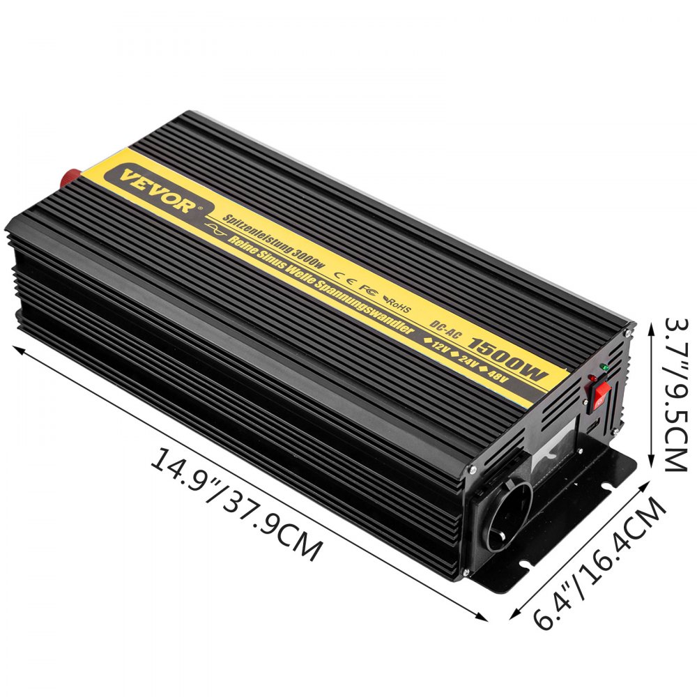 Vevor Inverter Onda Sinusoidale Pura 1500w 3000w 12v Dc 230v Ac Invertitore Lcd