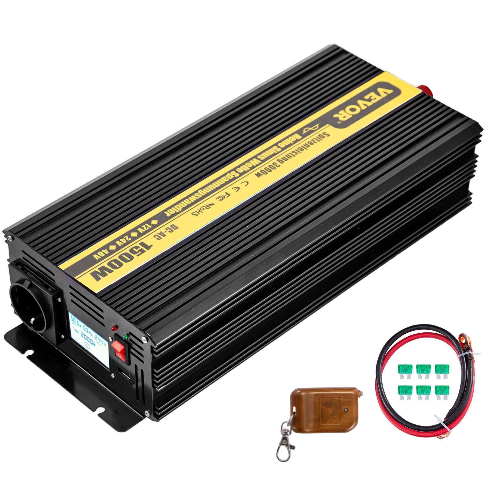 Vevor Inverter Onda Sinusoidale Pura 1500w 3000w 12v Dc 230v Ac Invertitore Lcd