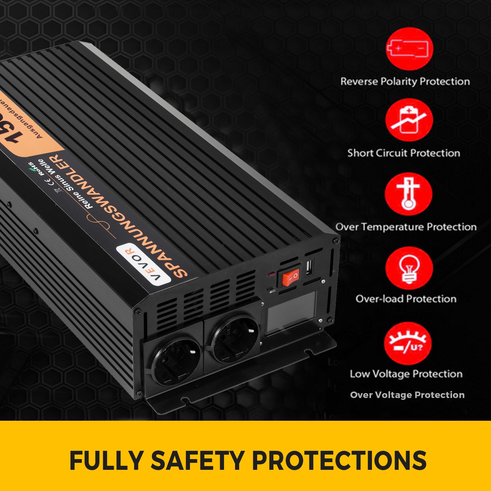 Convertitore Inverter Onda Sinusoidale Pura 1500w 3000w Dc 24v A Ac 230v Lcd