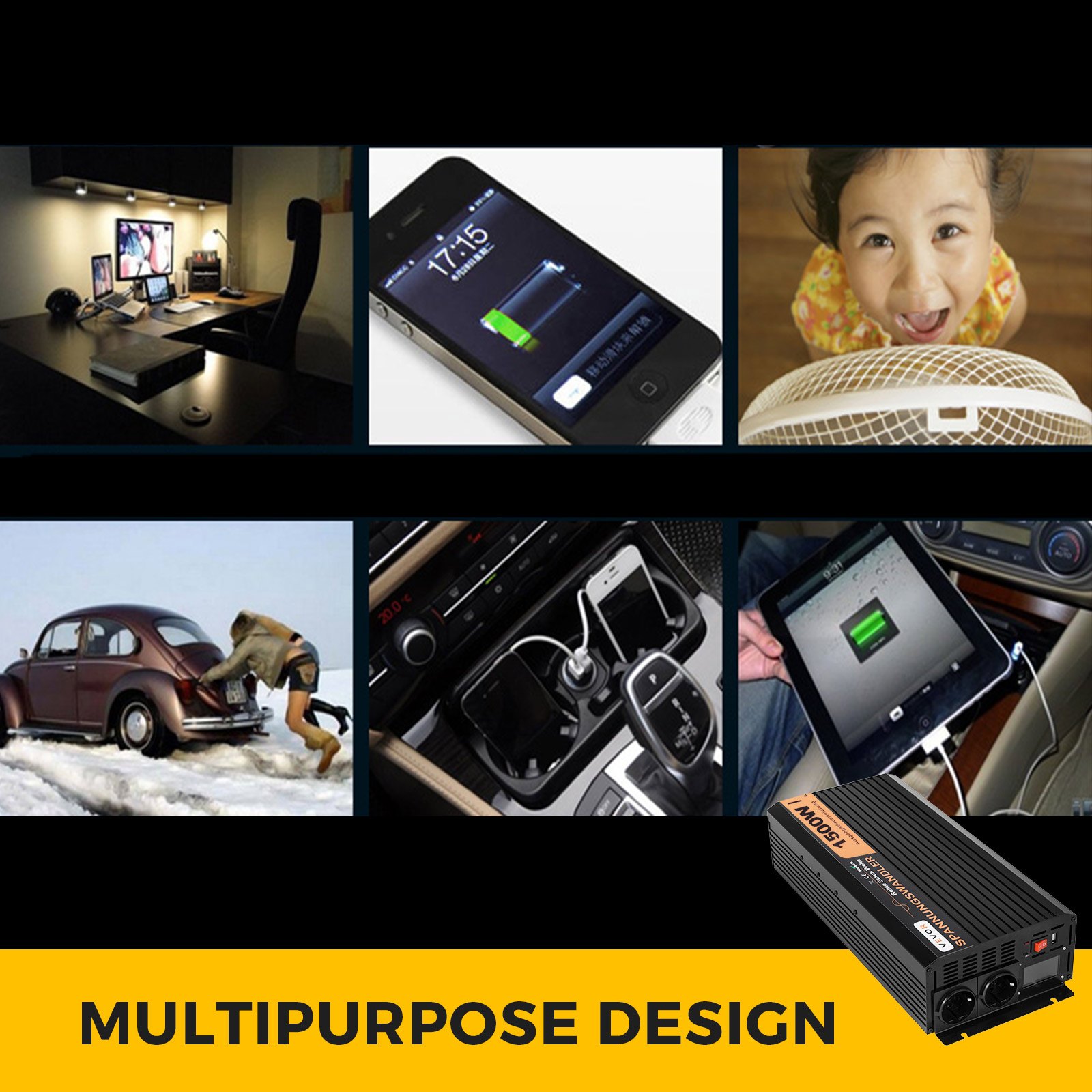 Convertitore Inverter Onda Sinusoidale Pura 1500w 3000w Dc 24v A Ac 230v Lcd