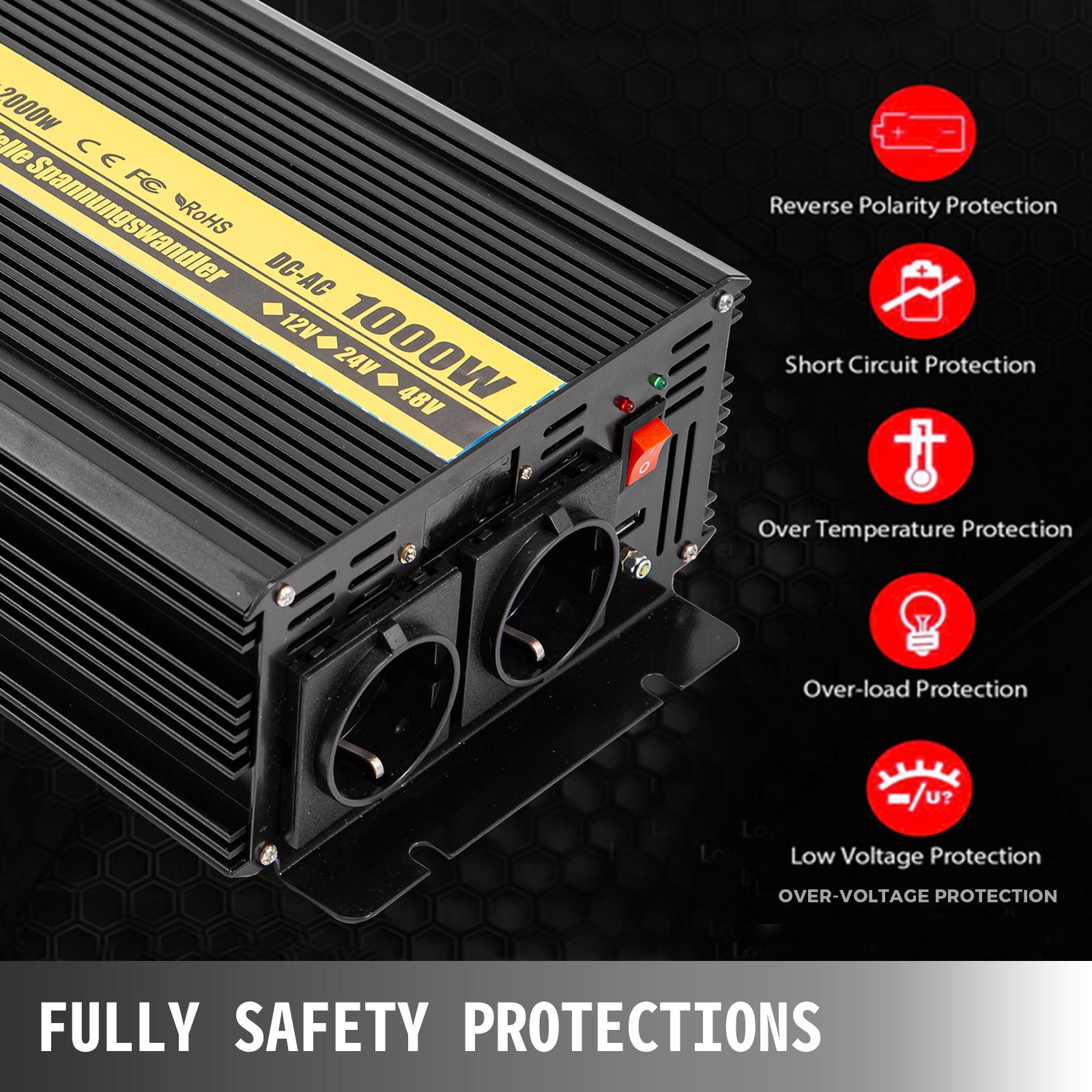 Vevor Inverter A Onda Sinusoidale Pura 1000w 2000w 12v Dc 230v Ac Convertitore