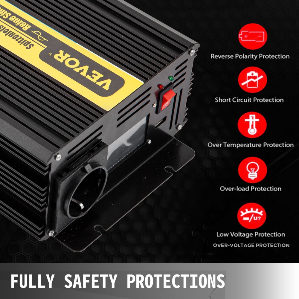 Vevor Inverter A Onda Sinusoidale Pura 1000w 12v Dc 230v Ac Invertitore Lcd