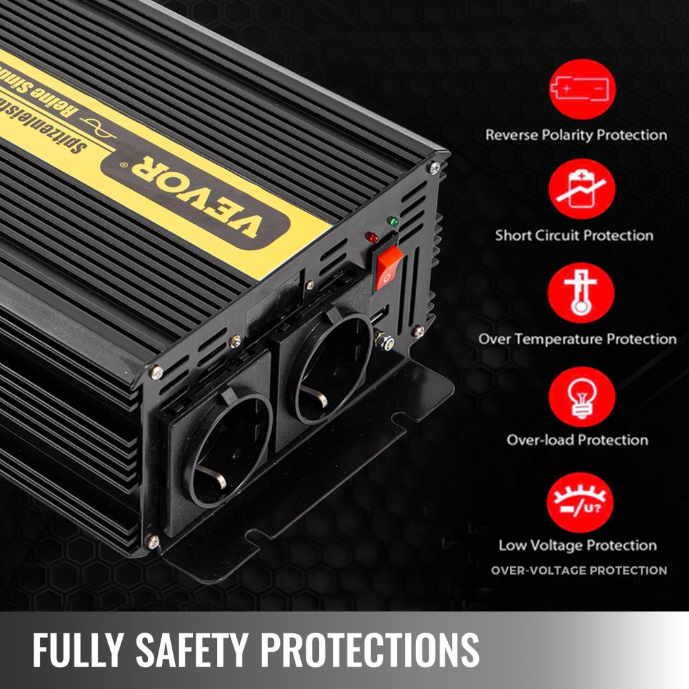 Vevor Invertitore A Onda Sinusoidale Pura 2500w Cc 12v Ca 230v Inverter Per Auto