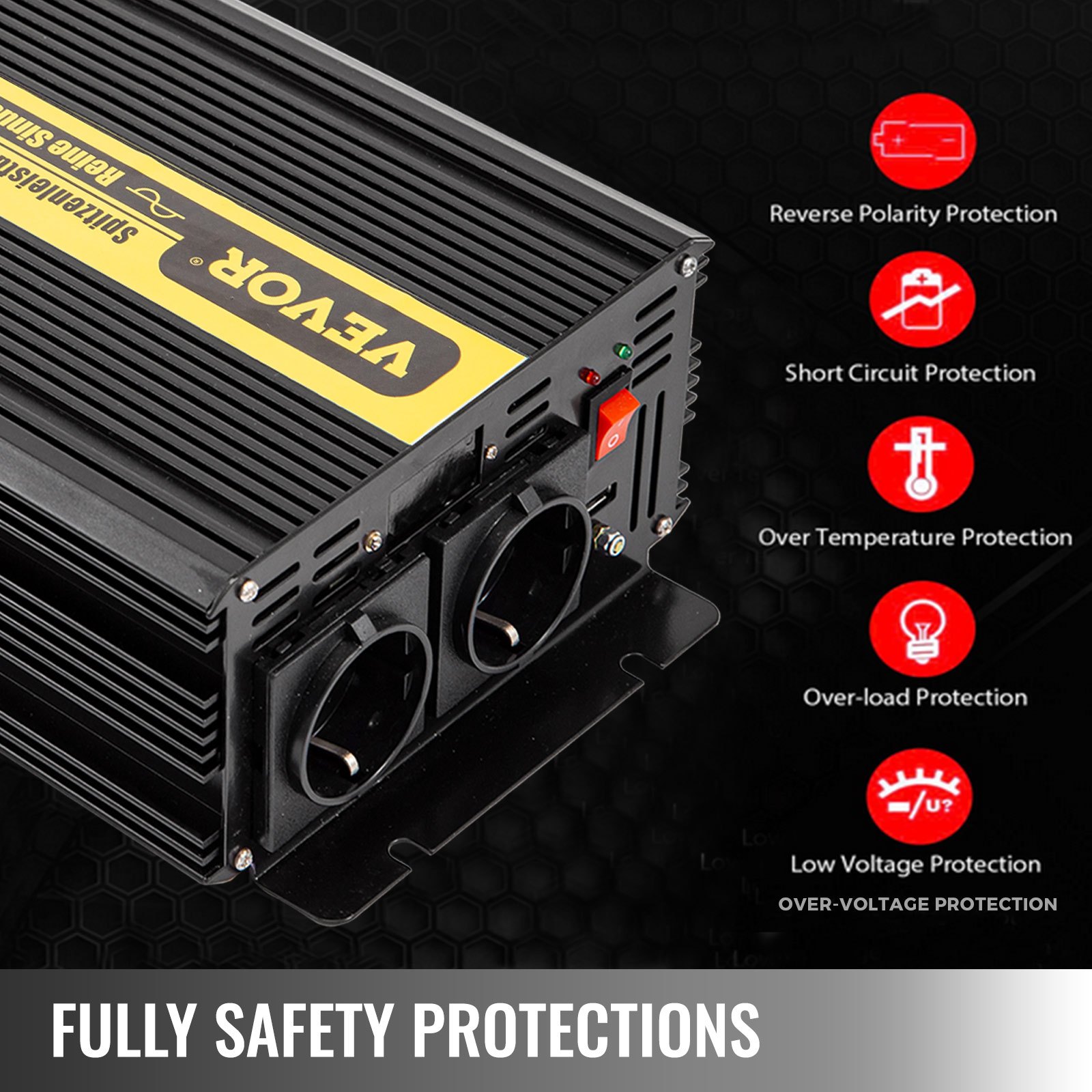 Vevor Invertitore A Onda Sinusoidale Pura 2500w Cc 12v Ca 230v Inverter Per Auto