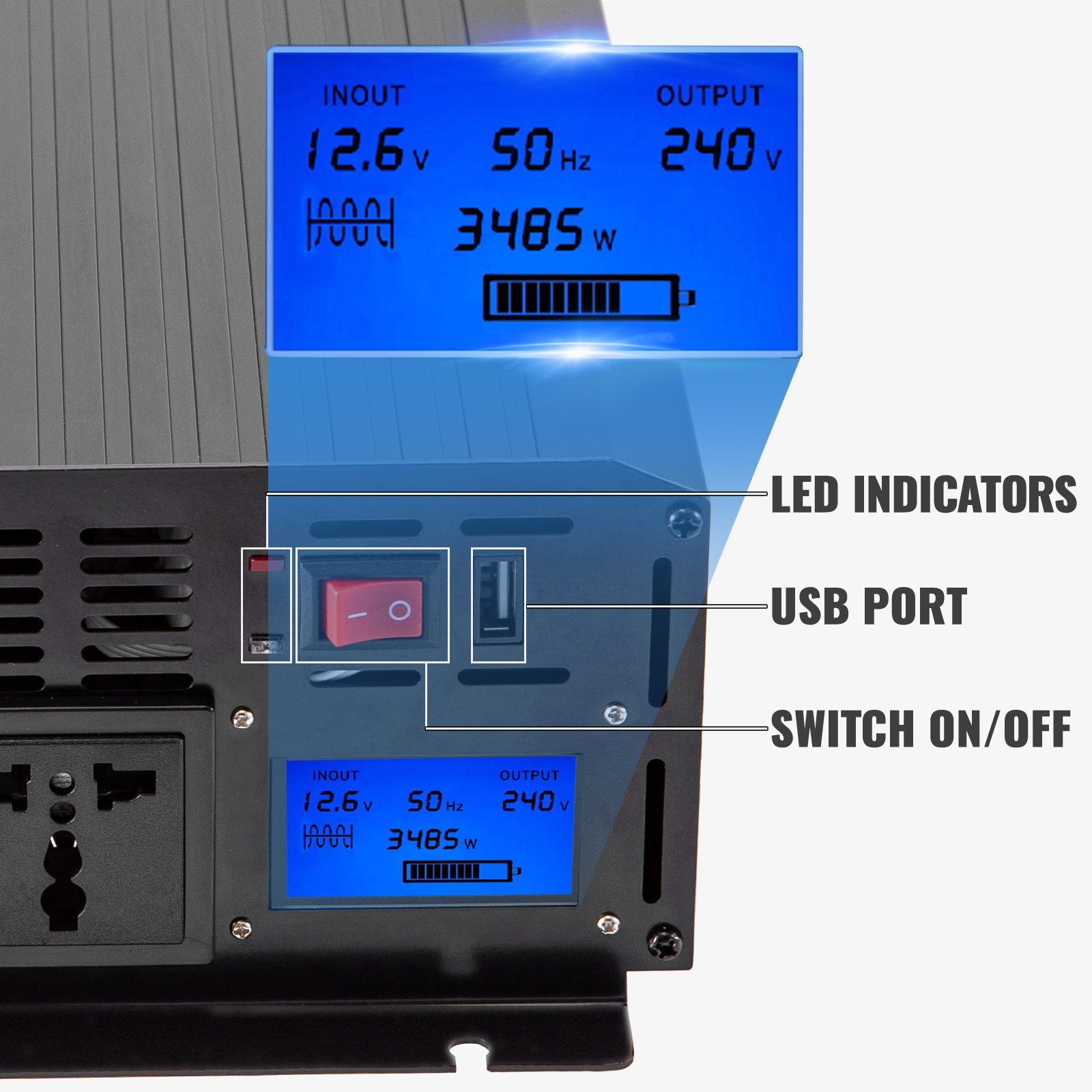 Vevor Inverter Onda Sinusoidale Pura 3.5kw A 7kw Dc 12v Ac 240v Invertitore Auto