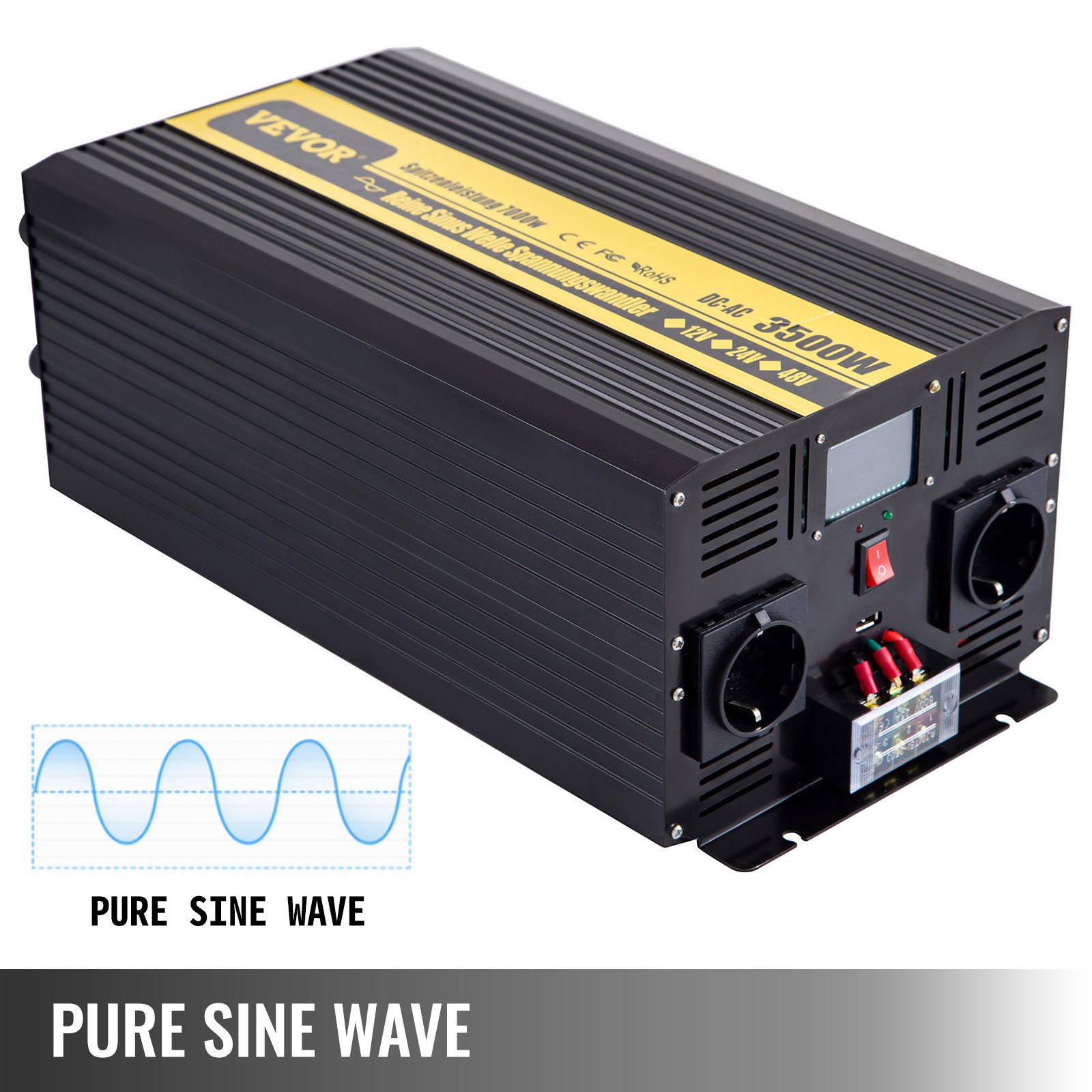 Vevor Inverter Onda Sinusoidale Pura 3500w 7000w 12v 230v Convertitore Con Lcd