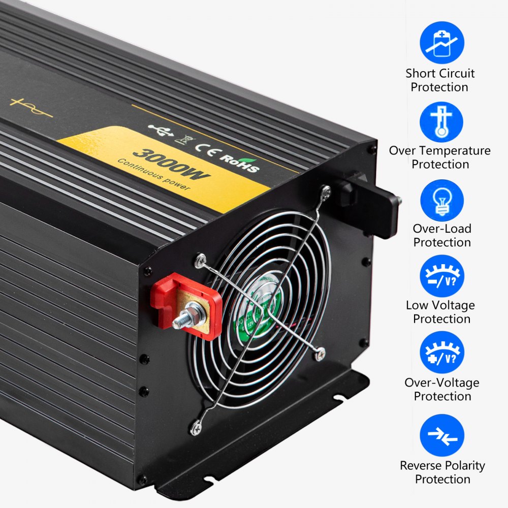 Vevor Inverter Onda Sinusoidale Pura 3000w Dc 12v A Ac 240v Invertitore Per Auto