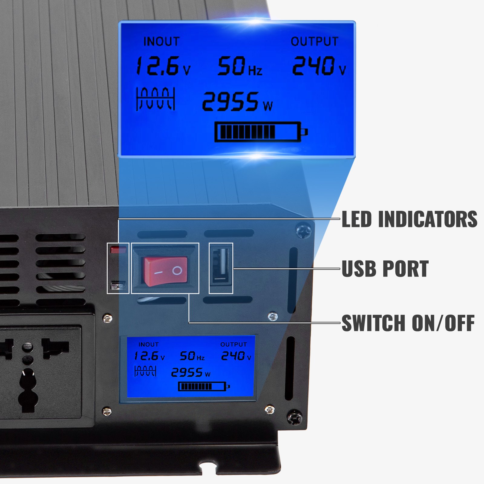 Vevor Inverter Onda Sinusoidale Pura 3000w Dc 12v A Ac 240v Invertitore Per Auto