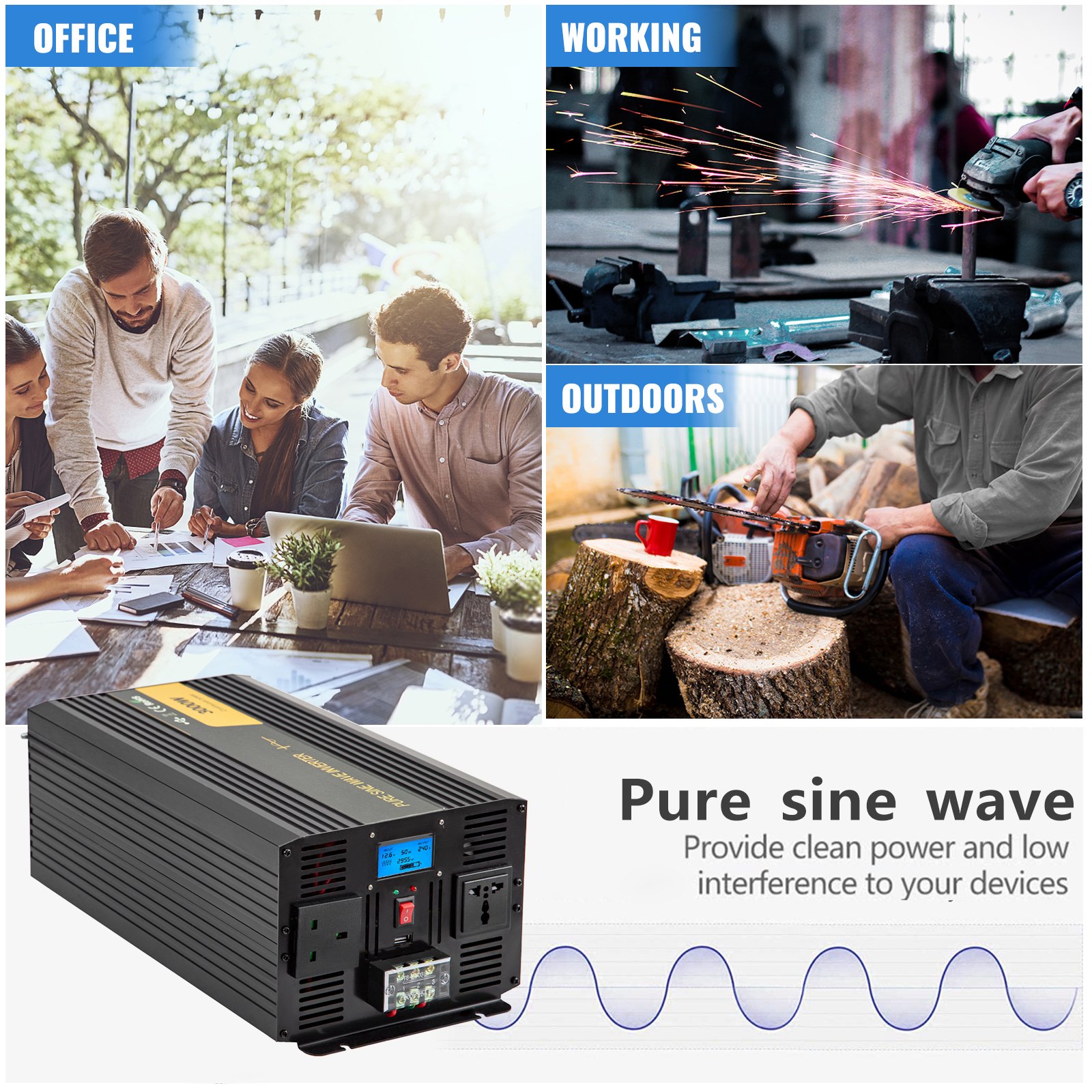 Vevor Inverter Onda Sinusoidale Pura 3000w Dc 12v A Ac 240v Invertitore Per Auto