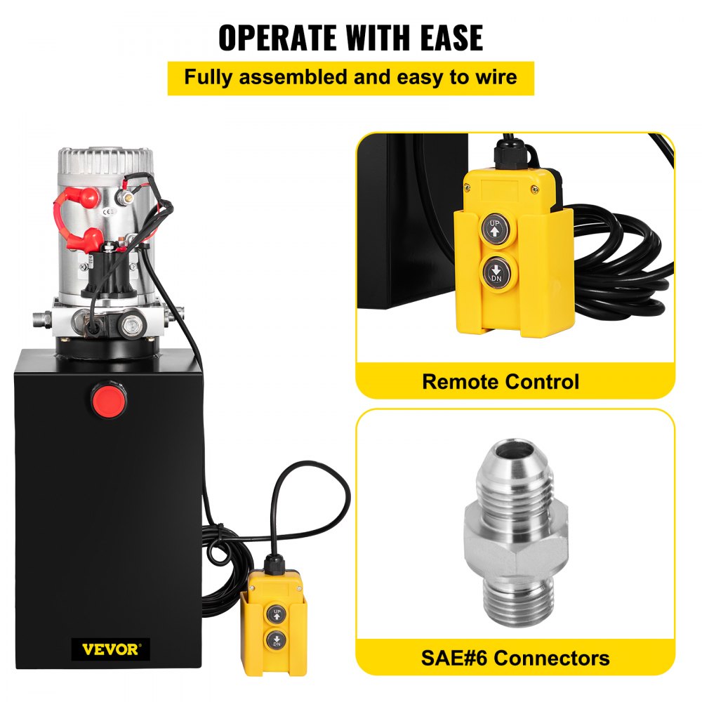 VEVOR Pompa idraulica a semplice effetto da 15 L Rimorchio ribaltabile, pompa idraulica Centralina idraulica Centralina a semplice effetto 12 V 3200 PSI Pressione max. Pressione 1,6-3 kW