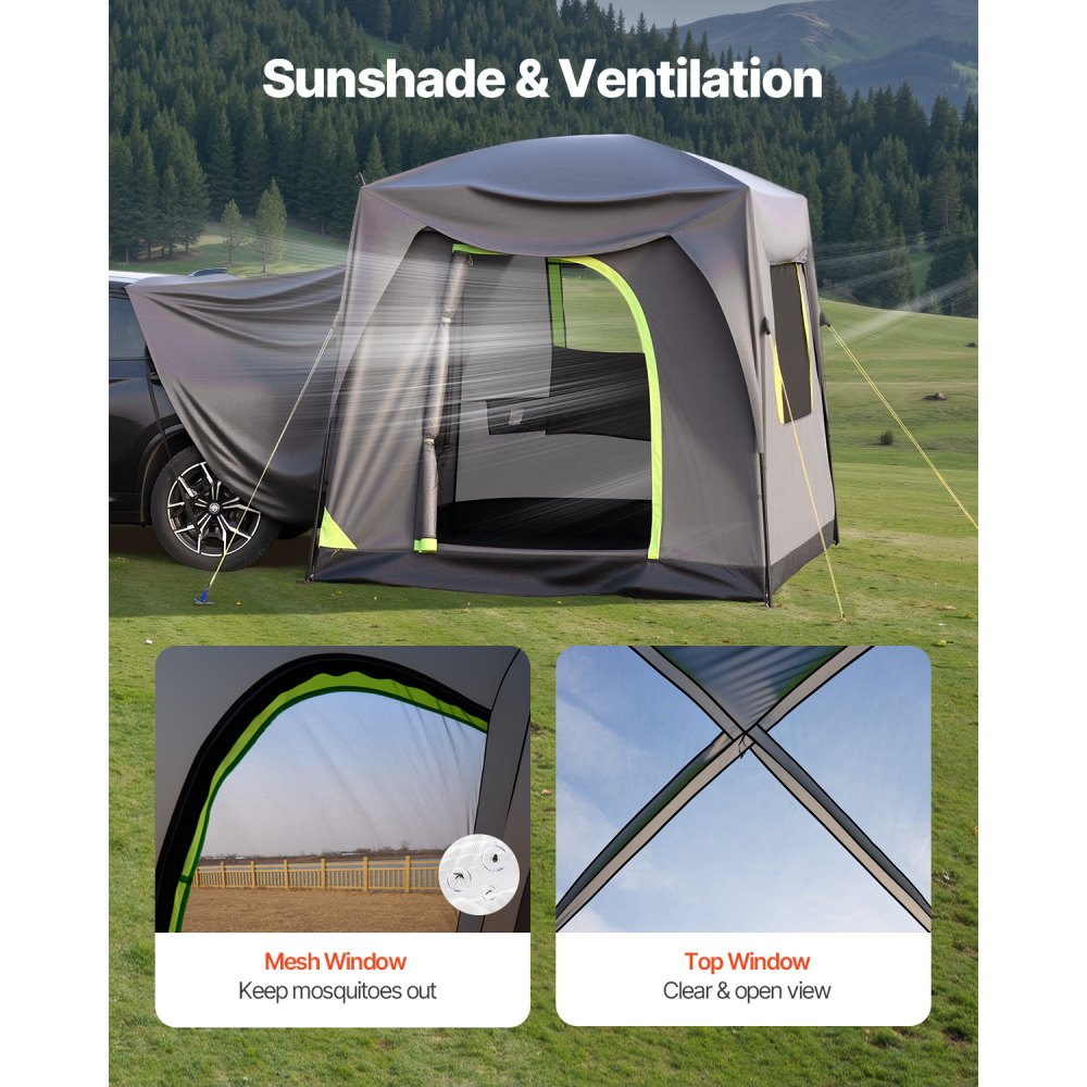 VEVOR Tenda da Campeggio per Auto 248 x 308 x 230 cm Tenda da Campeggio SUV, Impermeabile PU2000 Spazioso Design a Doppio Strato per 5-8 Persone, Finestre, Finestre in Rete, Tettoia Antipioggia, Borsa