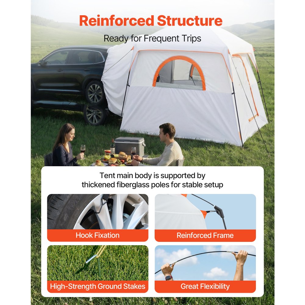 VEVOR Large SUV Tent for 6 Person, 3.05 x 2.74m 3-Season SUV Tailgate Tent with Ventilated Doors & Mesh Windows, PU2000mm Waterproof Dual-Use Car Rear Hatch Tents for Outdoor Camping Hiking