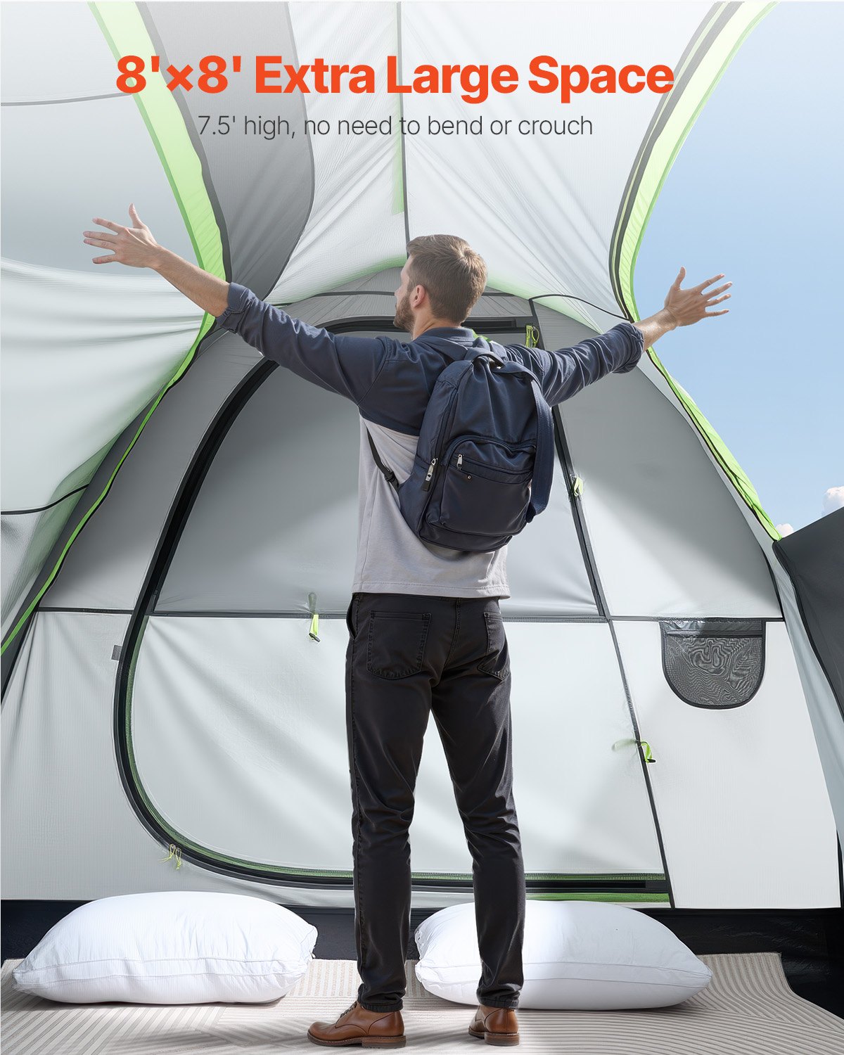 VEVOR Tenda da Campeggio per Auto 240 x 240 x 215 cm Tenda da Campeggio SUV, Impermeabile PU2000 Spazioso Design a Doppio Strato per 5-8 Persone, 2 Porte, Finestre a Rete, Copertura Antipioggia, Borsa