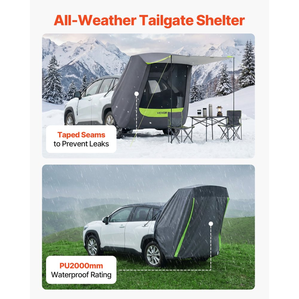 VEVOR Tenda Posteriore per Auto Tenda Parasole da Portellone Posteriore da Auto SUV Impermeabile PU 2000mm Parasole Pieghevole da Veicoli per Campeggio Viaggio Gite Capienza ca. 2 Persone