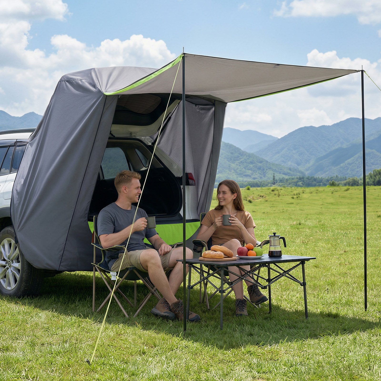 VEVOR Tenda Posteriore per Auto Tenda Parasole da Portellone Posteriore da Auto SUV Impermeabile PU 2000mm Parasole Pieghevole da Veicoli per Campeggio Viaggio Gite Capienza ca. 2 Persone