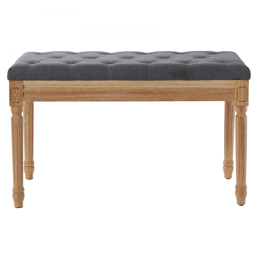 VEVOR Upholstered Vanity Bench 80 x 40 x 48 cm, Rectangular Vanity Bench, Rubberwood Legs, Bed Bench, Hallway Bench, Stool Bench, Entrance Bench for Dining Room, Living Room, Bedroom, Hallway, Gray