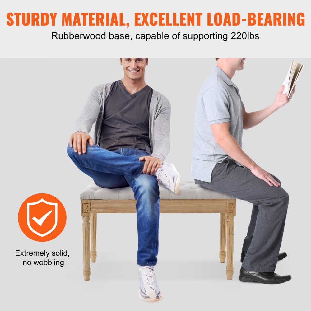 VEVOR Panca Imbottita 16" di Larghezza Fine Letto con Cuscino Imbottito in Schiuma Gambe in Legno Sgabello Poggiapiedi Panca da Ingresso Sala da Pranzo, Soggiorno, Camera da Letto, Corridoio, Beige