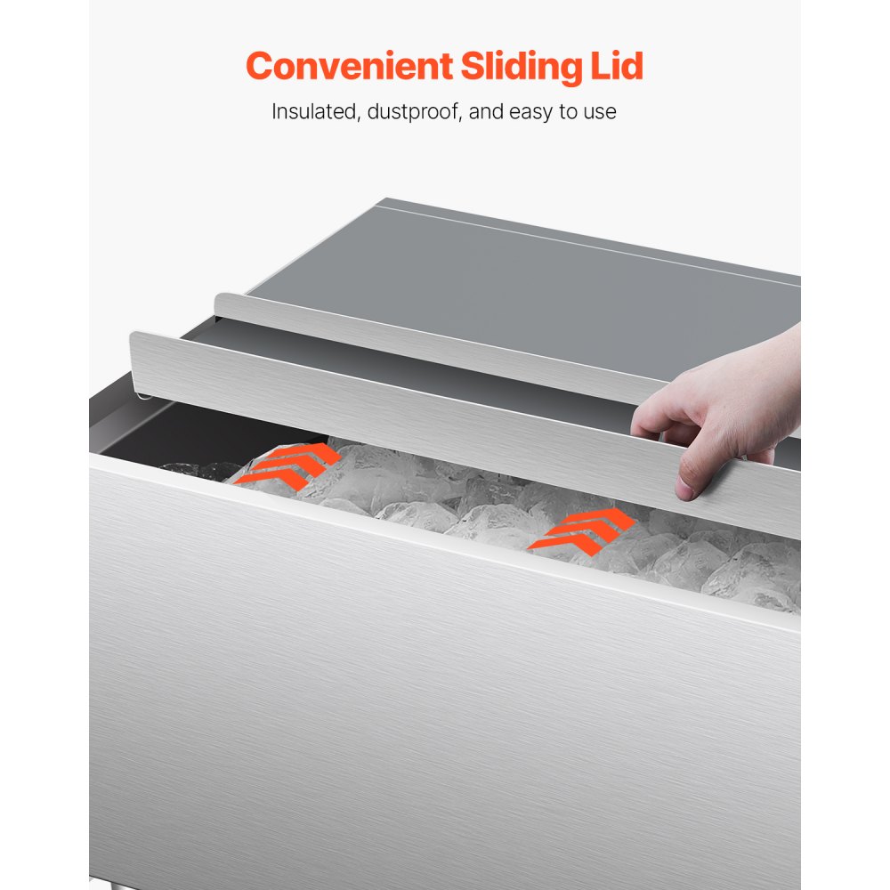 VEVOR Contenitore per Ghiaccio Commerciale da 61,6 L Contenitore per Ghiaccio con Ruote, Carrello per Frigorifero in Acciaio Inox 610 x 484 x 935 mm con Coperchio Scorrevole, per Bar, Ristorante, Pub