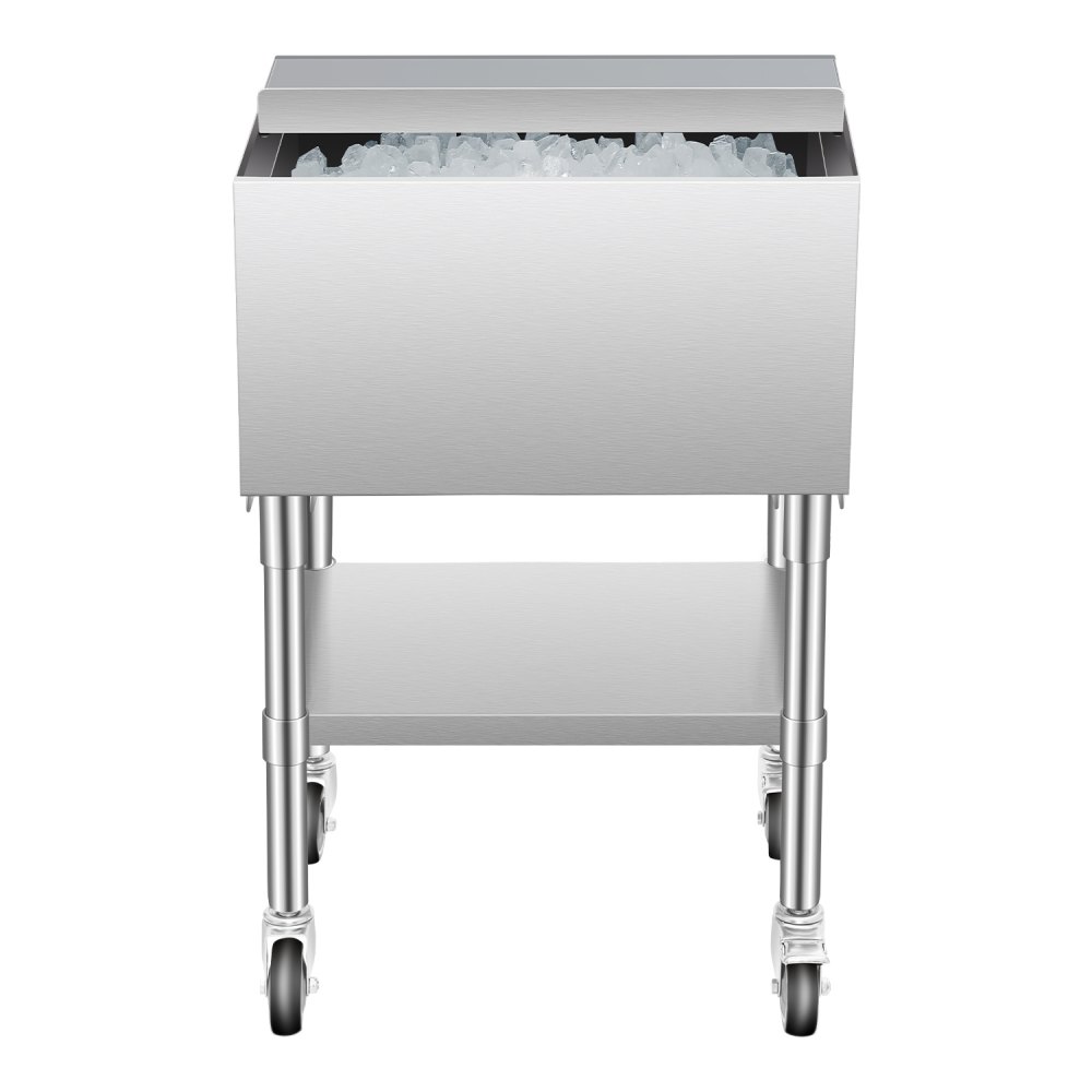 VEVOR Contenitore per Ghiaccio Commerciale da 61,6 L Contenitore per Ghiaccio con Ruote, Carrello per Frigorifero in Acciaio Inox 610 x 484 x 935 mm con Coperchio Scorrevole, per Bar, Ristorante, Pub