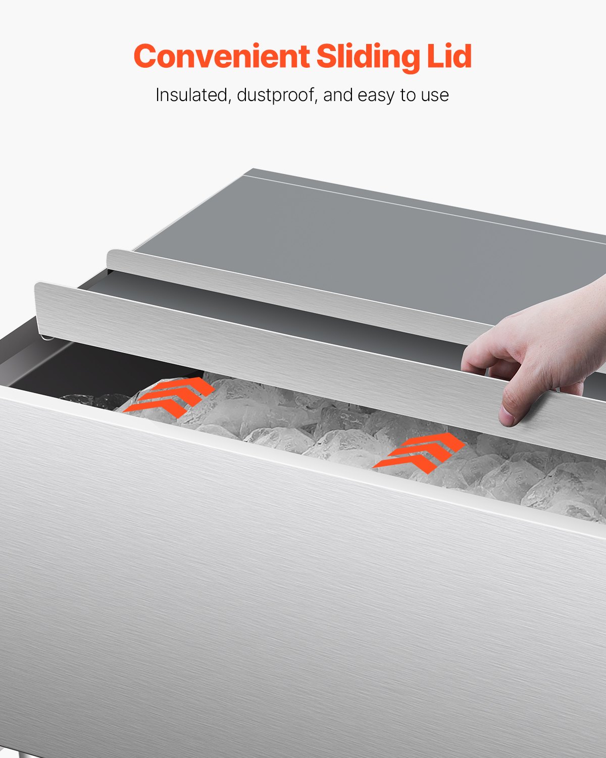 VEVOR Contenitore per Ghiaccio Commerciale da 61,6 L Contenitore per Ghiaccio con Ruote, Carrello per Frigorifero in Acciaio Inox 610 x 484 x 935 mm con Coperchio Scorrevole, per Bar, Ristorante, Pub