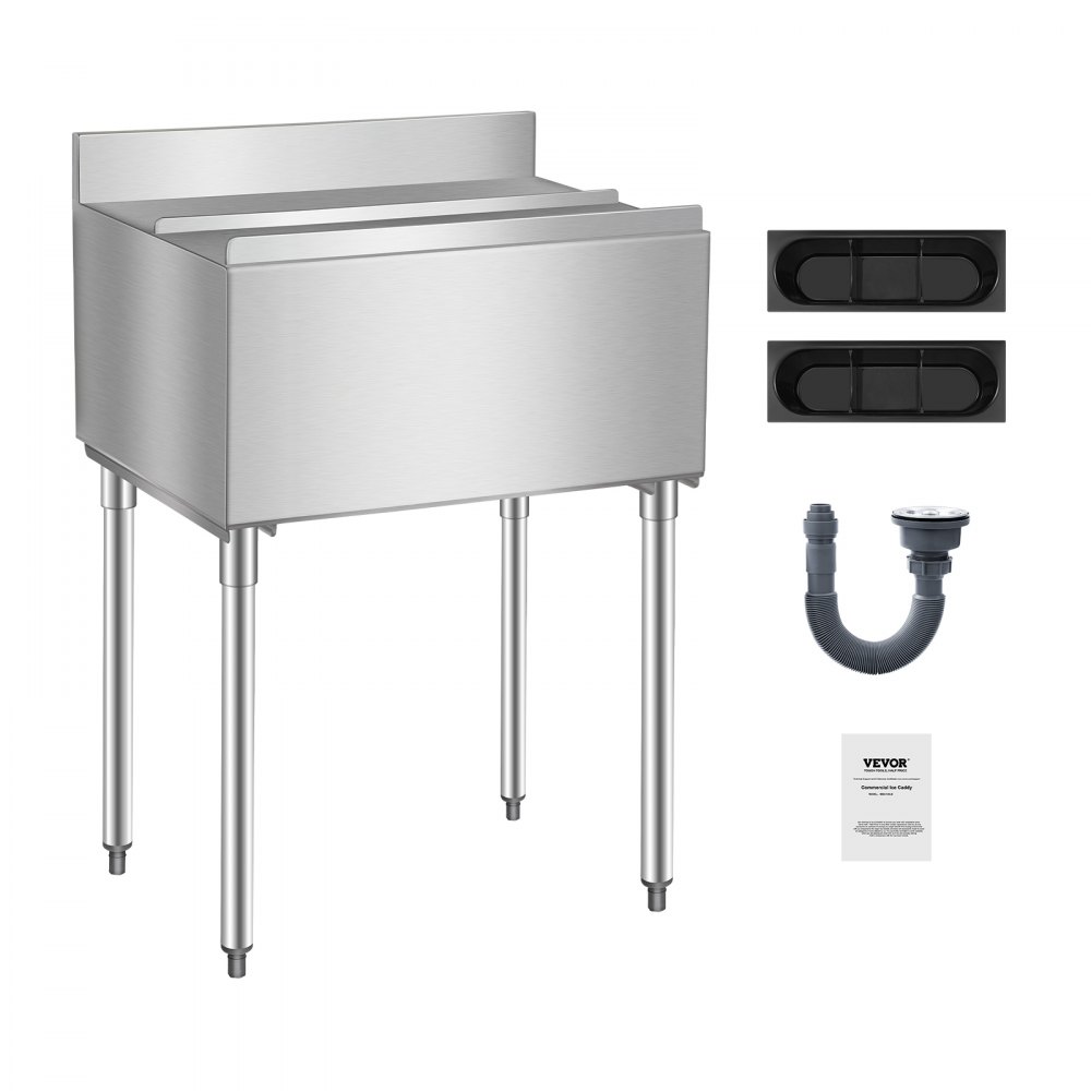 VEVOR Contenitore per Ghiaccio Commerciale in Acciaio Inox da 78,4 L Contenitore per Ghiaccio Sottobanco 761 x 483 x 937 mm con Coperchio Scorrevole e Piedini Regolabili, per Bar, Ristorante, Pub