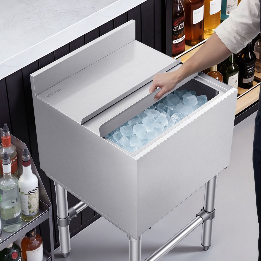 VEVOR Contenitore per Ghiaccio in Acciaio Inox Commerciale Capienza 46,7 L, Contenitore per Ghiaccio Sottobanco 455x455x850 mm con Coperchio Scorrevole, Ghiacciaia Sottobanco Bar Ristorante