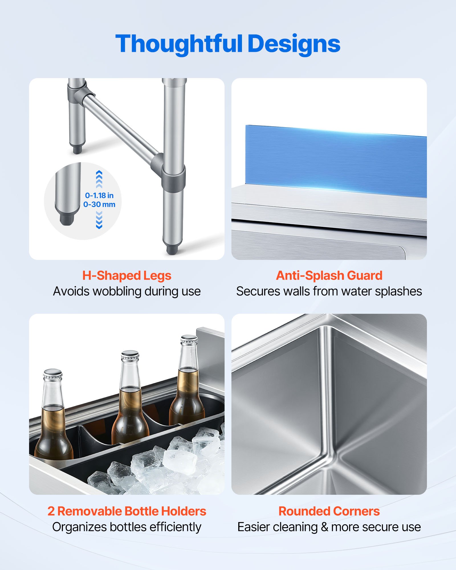 VEVOR Contenitore per Ghiaccio in Acciaio Inox Commerciale Capienza 46,7 L, Contenitore per Ghiaccio Sottobanco 455x455x850 mm con Coperchio Scorrevole, Ghiacciaia Sottobanco Bar Ristorante