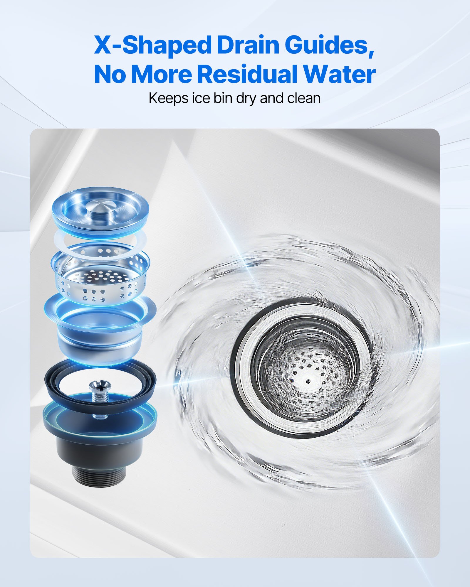 VEVOR Contenitore per Ghiaccio in Acciaio Inox Commerciale Capienza 61,6 L, Contenitore per Ghiaccio Sottobanco 610x482x850 mm con Coperchio Scorrevole, Ghiacciaia Sottobanco Piedini Regolabili