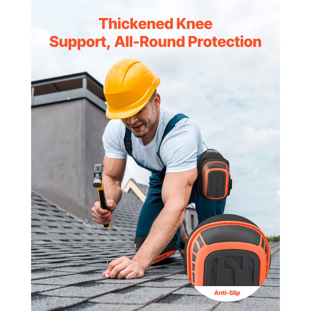 VEVOR Knee Pads 30x20 cm, Extended Knee Pads with 2 Extension Straps, Non-Slip Foam Gel Tile Pads, for Gardening, Flooring, Roofing and Cleaning, Black and Orange