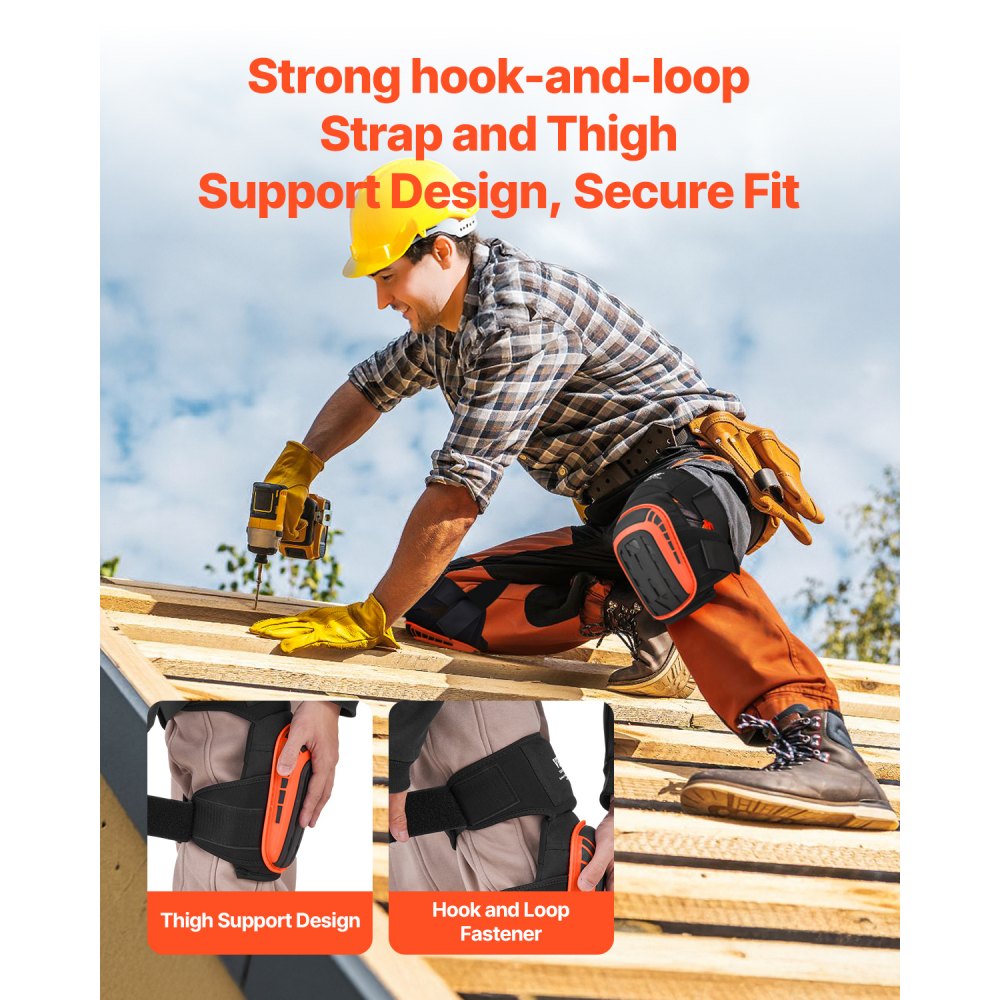 VEVOR Knee Pads 30x20 cm, Extended Knee Pads with 2 Extension Straps, Non-Slip Foam Gel Tile Pads, for Gardening, Flooring, Roofing and Cleaning, Black and Orange