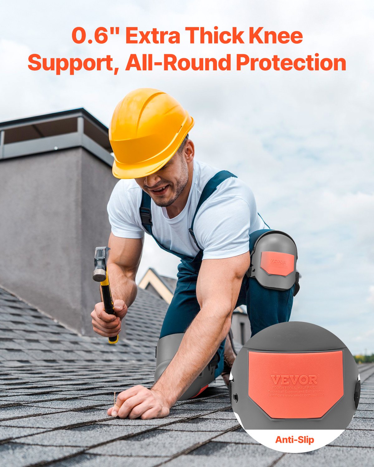 VEVOR Knee Pads 275x140x115 cm, Extra Thick Knee Protectors with Foam Padding – Professional Protection & Comfort, Tile Layers, Knee Pads, Knee Protectors for Gardening, Floor Laying, Gray & Orange