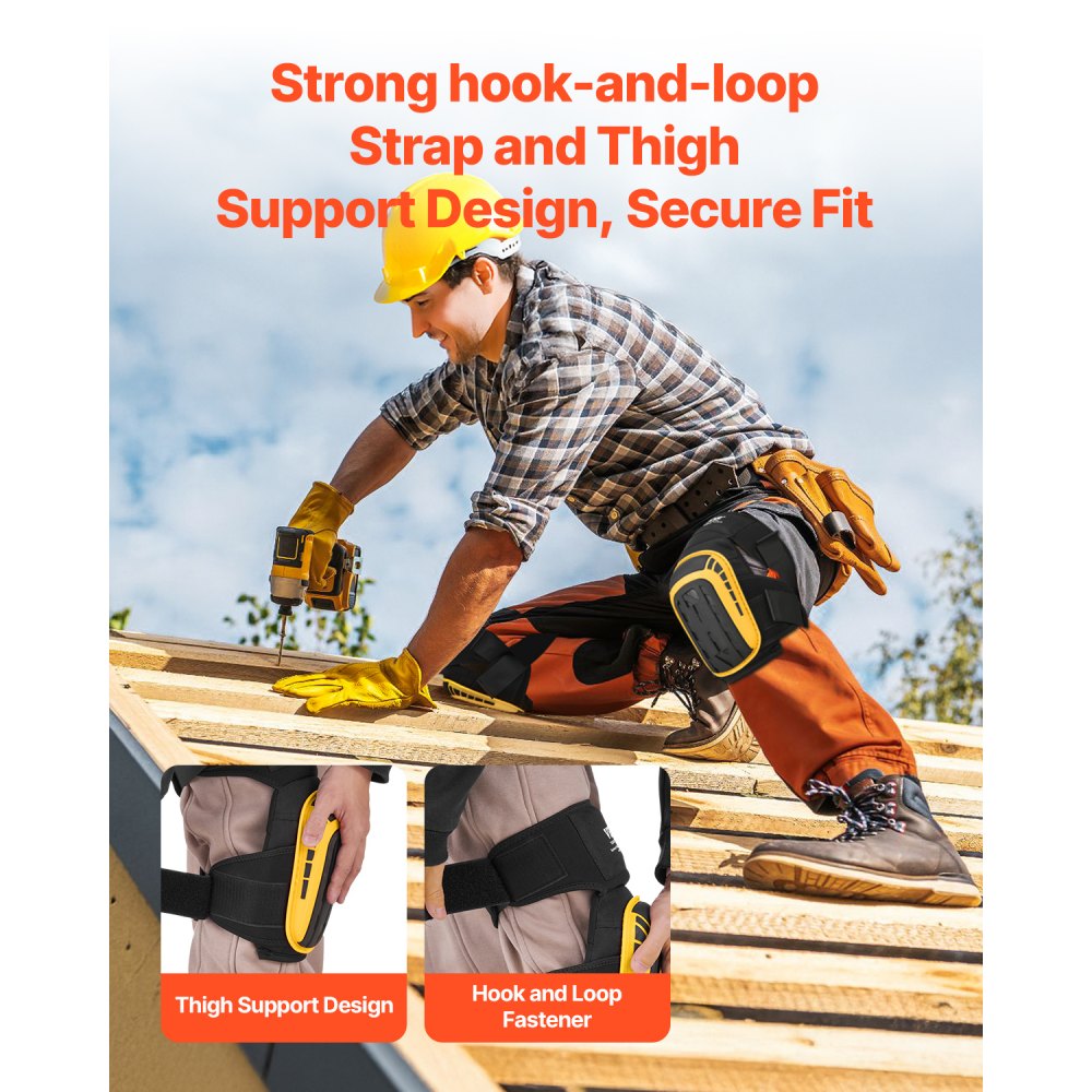 VEVOR Knee Pads 30x20x7cm, Extended Knee Protectors with 2 Extension Straps, Foam Gel Tile Layer Knee Protection for Gardening, Flooring, Roofing and Cleaning, Yellow and Black