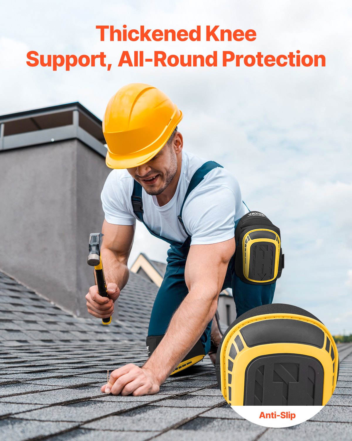 VEVOR Knee Pads 30x20x7cm, Extended Knee Protectors with 2 Extension Straps, Foam Gel Tile Layer Knee Protection for Gardening, Flooring, Roofing and Cleaning, Yellow and Black