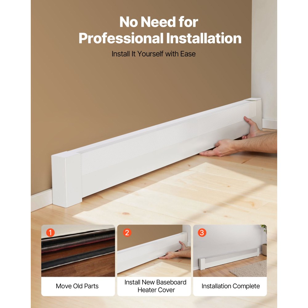 VEVOR Baseboard Heater Covers, Basic Series 1526 mm Standard Electric Heating Unit Front Cover for Home Improvement, Heavy-duty Steel, Easy Installation for Bedroom Replacing Old Cover, White