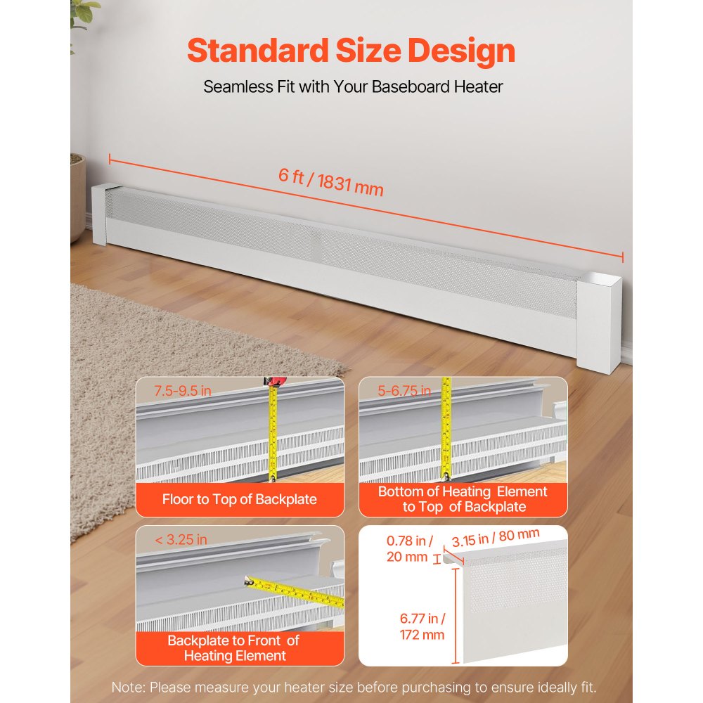 VEVOR Copritermosifone, Profilo Angolare per Battiscopa Riscaldante, Serie di Base da 1831 mm, Copritermosifone Elettrico Standard per Ristrutturazioni Domestiche, in Acciaio Resistente, Bianco