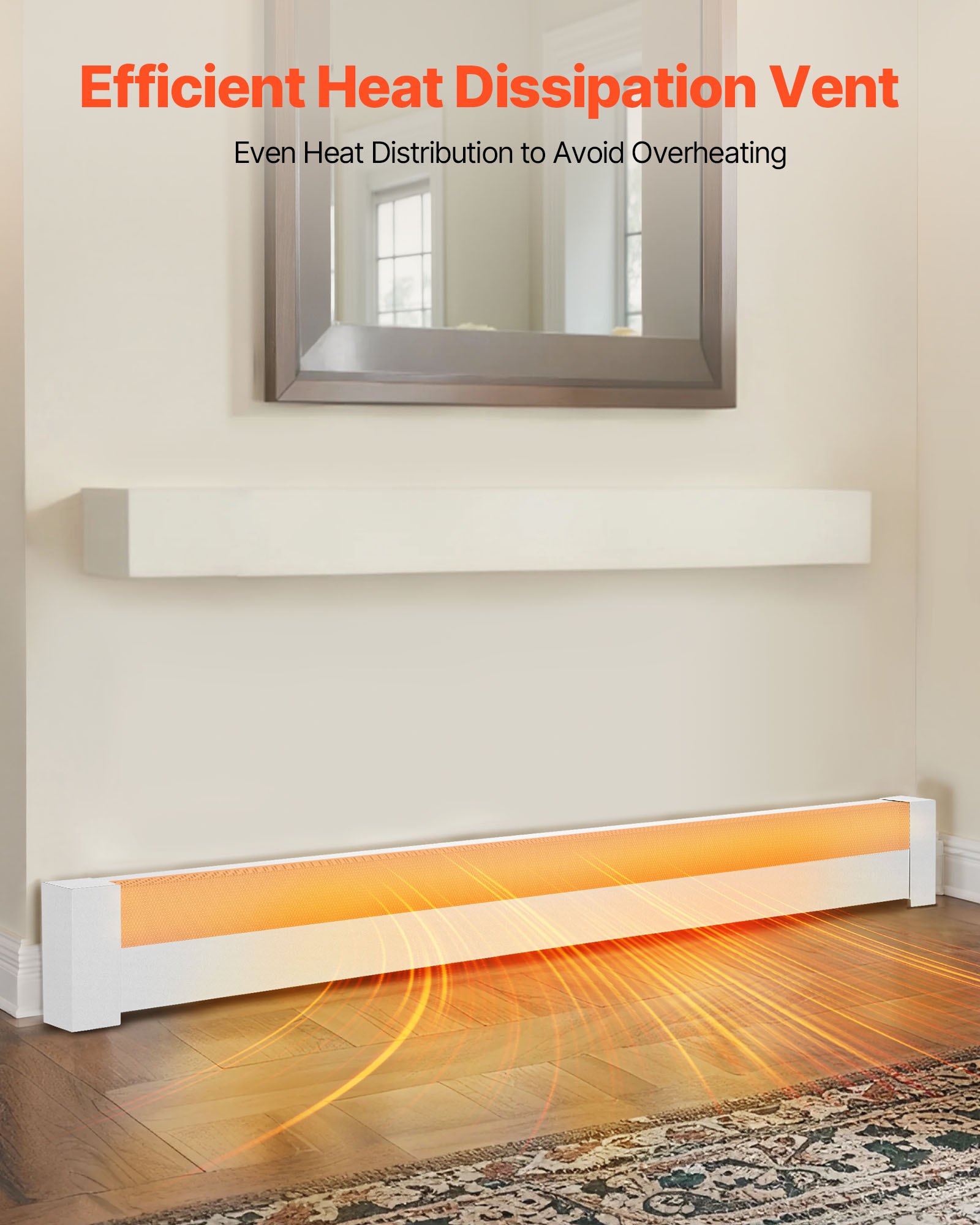 VEVOR Baseboard Heater Covers, Basic Series 1831 mm Standard Electric Heating Unit Front Cover for Home Improvement, Heavy-duty Steel, Easy Installation for Bedroom Replacing Old Cover, White