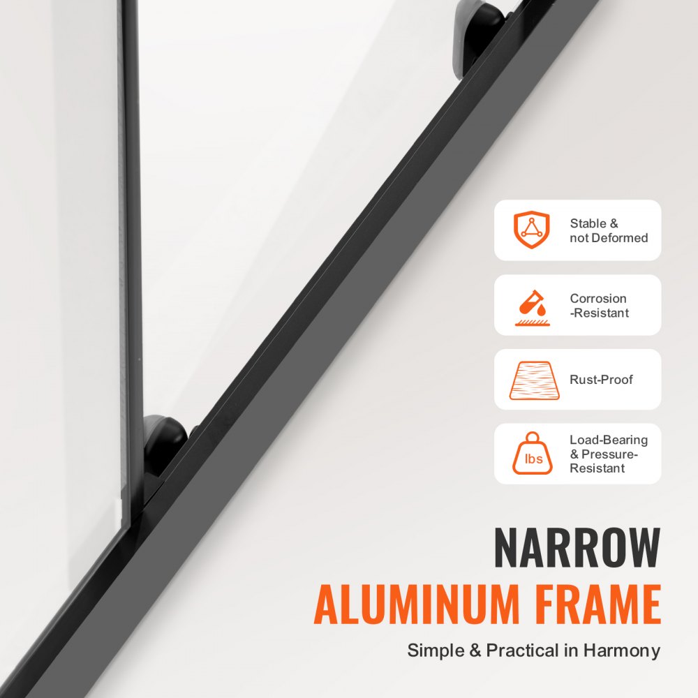 VEVOR semi-frameless shower door, double glass sliding door 1469-1499 x 1778 mm with (6 mm) clear tempered glass, waterproof, shatterproof, dirt-repellent, with stainless steel fittings, matte black