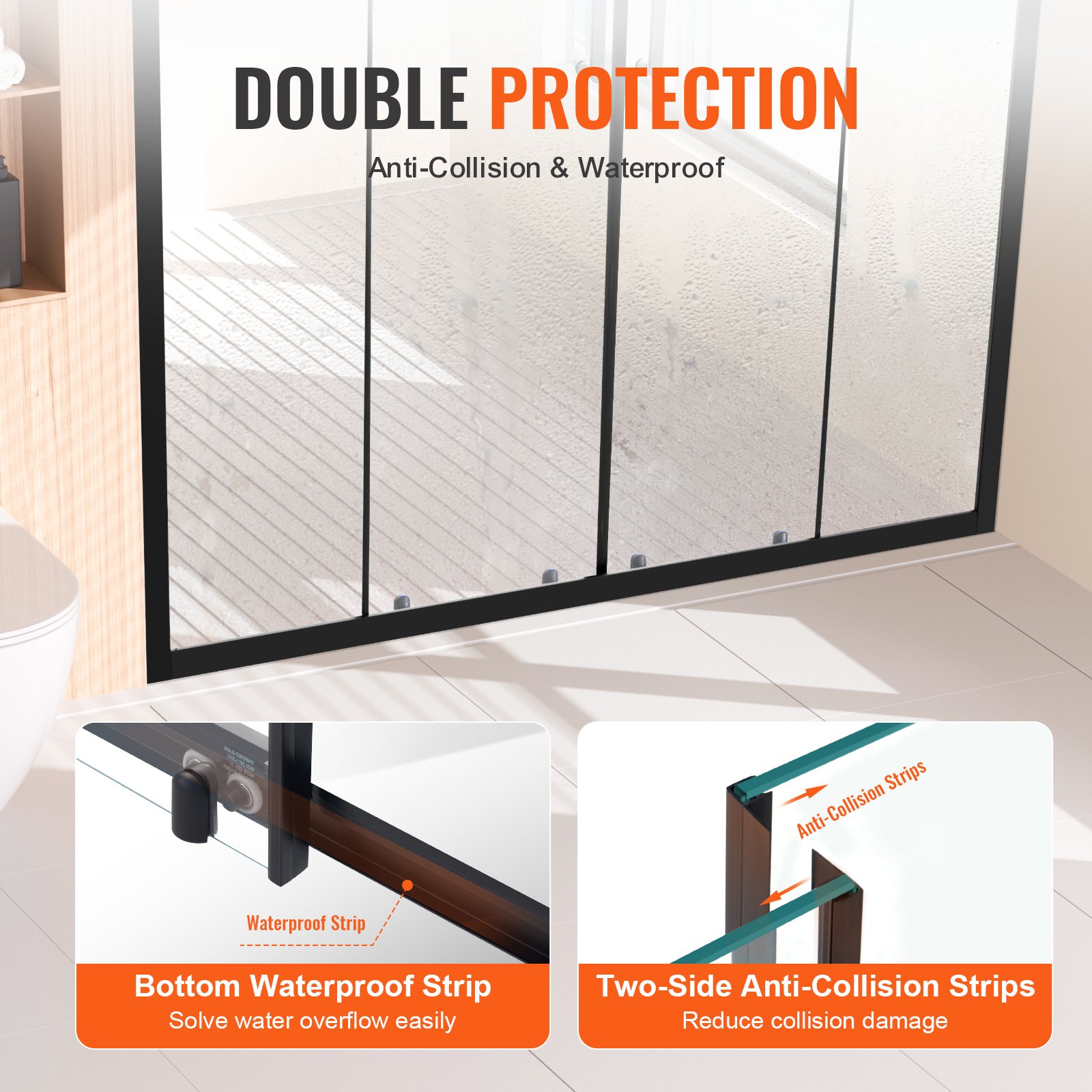 VEVOR Porta Doccia Doppia Scorrevole 147x150x178 cm, Porta per Box Doccia in Vetro Temperato da 6 mm, Impermeabile, Infrangibile, Resistente alle Macchie, con Ferramenta in Acciaio Inox, Nero Opaco