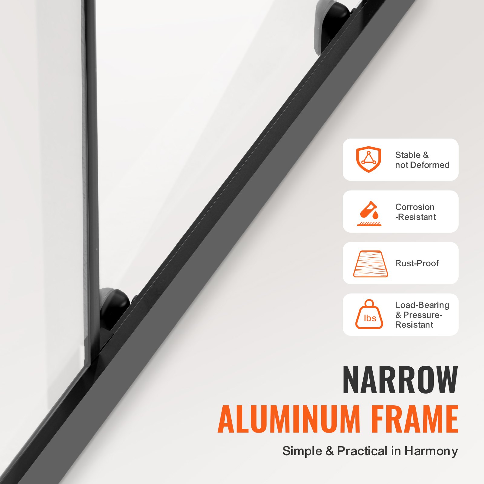 VEVOR semi-frameless shower door, double glass sliding door 1469-1499 x 1778 mm with (6 mm) clear tempered glass, waterproof, shatterproof, dirt-repellent, with stainless steel fittings, matte black