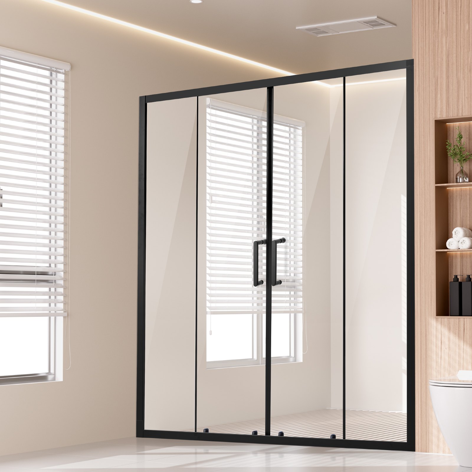 VEVOR semi-frameless shower door, double glass sliding door 1469-1499 x 1778 mm with (6 mm) clear tempered glass, waterproof, shatterproof, dirt-repellent, with stainless steel fittings, matte black