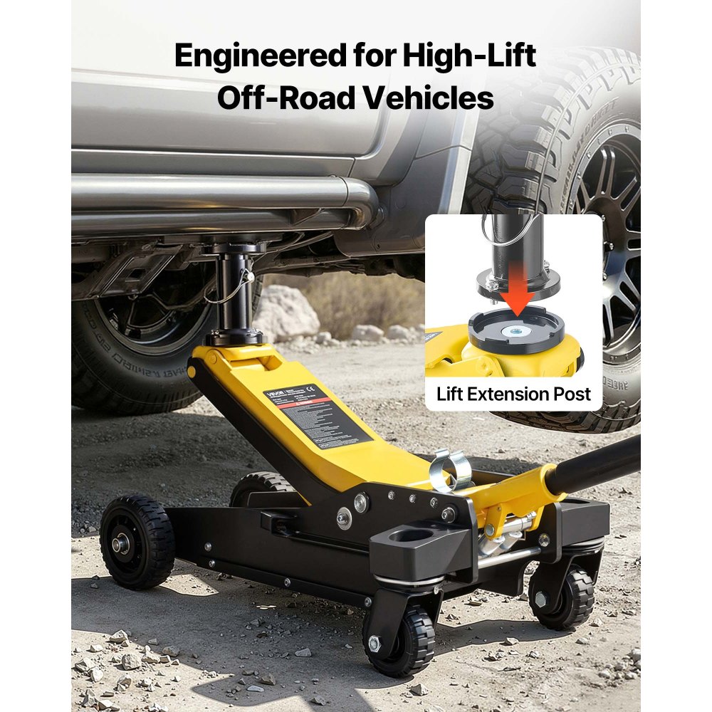 VEVOR Cric Idraulico a Carrello 3 Tonnellate in Alluminio e Acciaio, Cric Idraulico da Pavimento a Doppio Pistone, Altezza di Sollevamento 150-745 mm, Multiuso per Auto Sportivo, Moto, SUV e Camion