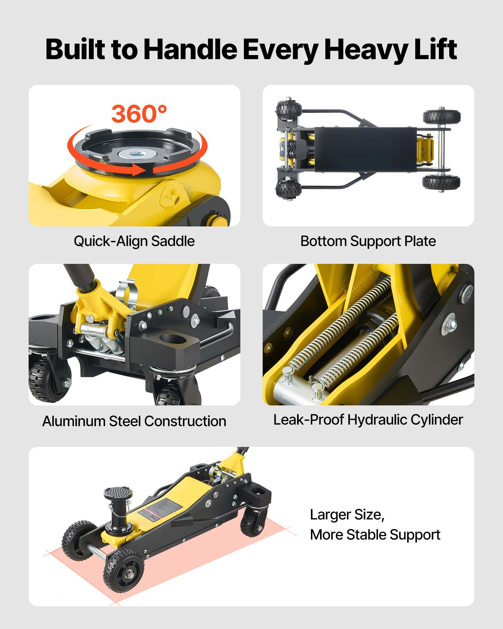 VEVOR Cric Idraulico a Carrello 3 Tonnellate in Alluminio e Acciaio, Cric Idraulico da Pavimento a Doppio Pistone, Altezza di Sollevamento 150-745 mm, Multiuso per Auto Sportivo, Moto, SUV e Camion